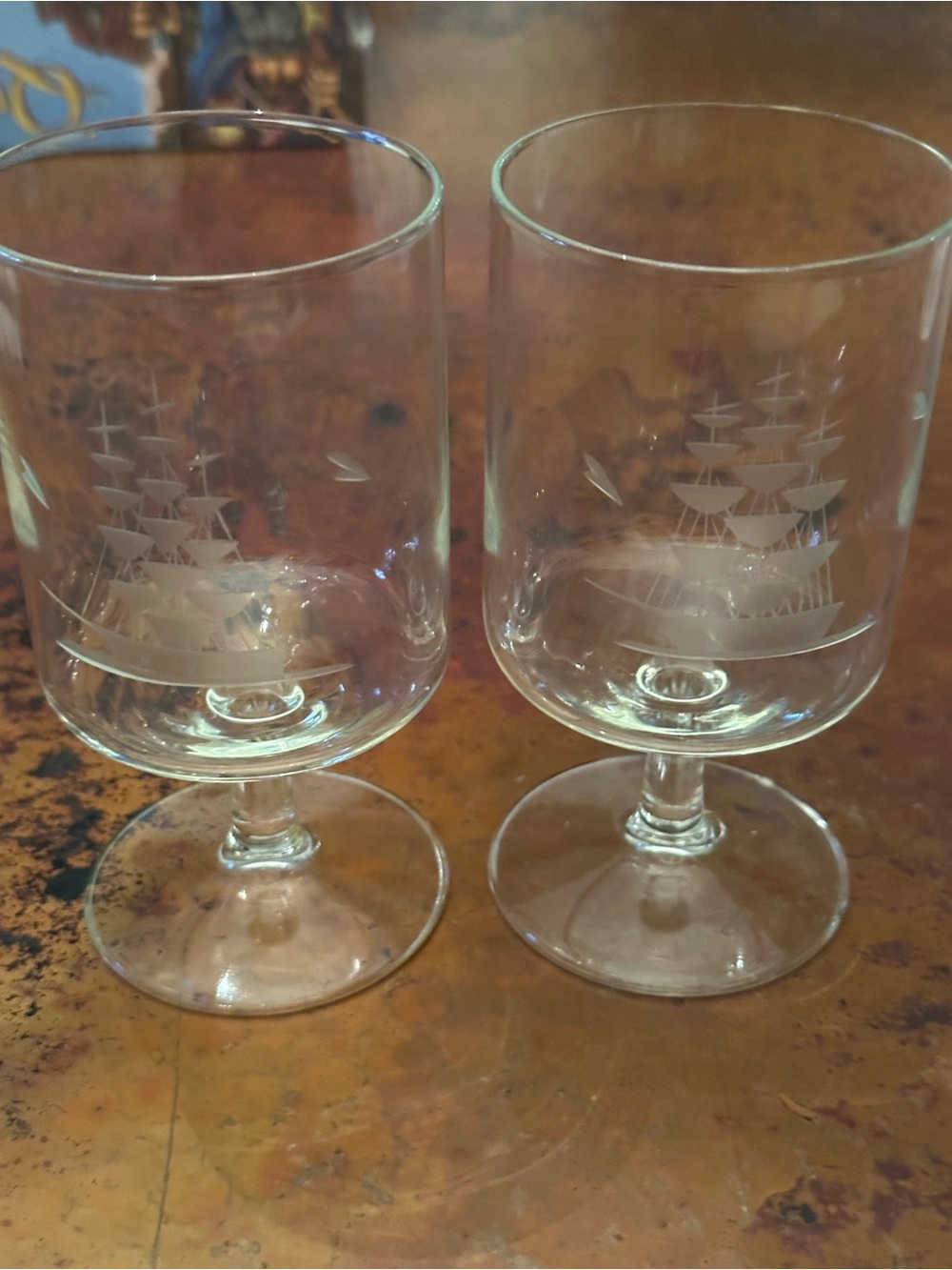 Set of 2 Goblets with sail boat